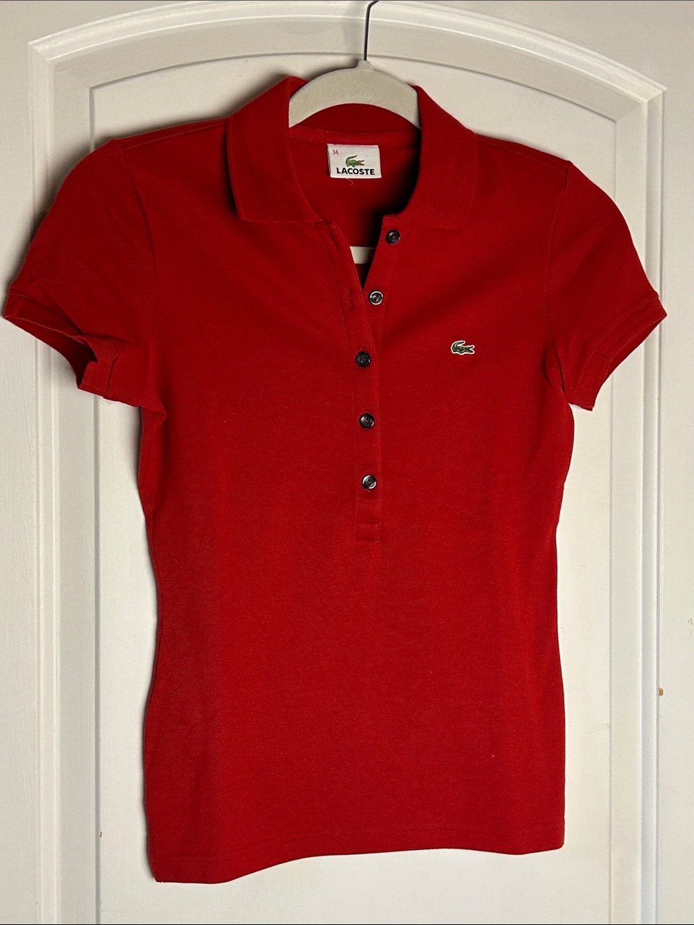 Lacoste Red Short-Sleeve Button-Down Polo Shirt